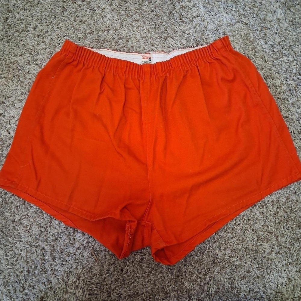 Vintage 70s 80s Collegiate Pacific Orange Cotton Gym Running Shorts M